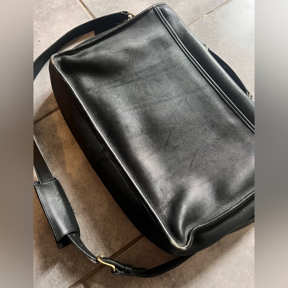 Vintage Coach Morgan Black Leather Briefcase with Coach Storage Bag - Picture 5 of 8